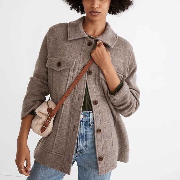 Madewell Oversized Boiled Wool Bridgman Sweater Jacket Grey - Picture 1 of 8